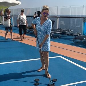 Persifor XS Tyler Dress Cabana in Water stretch Catalina Cloth 3/4 Sleeves Teal